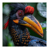 Close Up Of Helmeted Hornbill Bird In Rain (Print Only)
