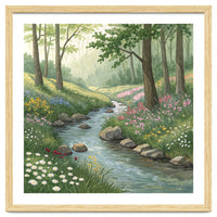 Vibrant Forest Stream Watercolor Painting