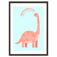 Rainbow Dinosaur Nursery Art, Cute diplodocus Watercolor, Pink Dino Illustration