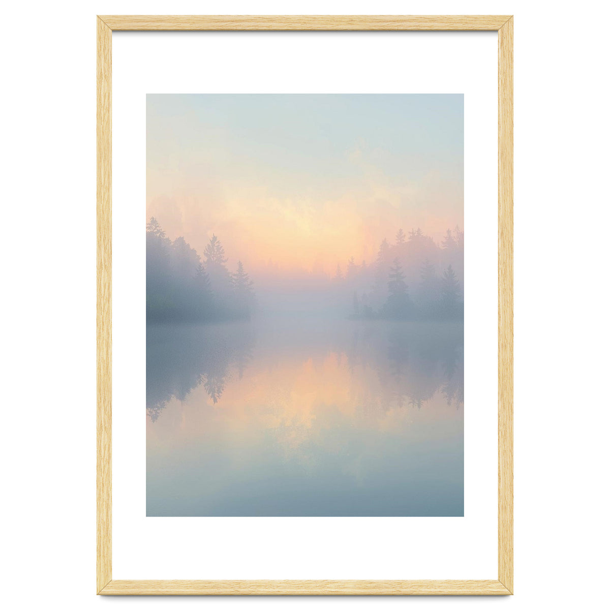 Misty Sunrise Over Pine Forest Lake