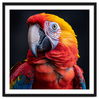Scarlet Macaw Parrot Head Detailed Portrait Black
