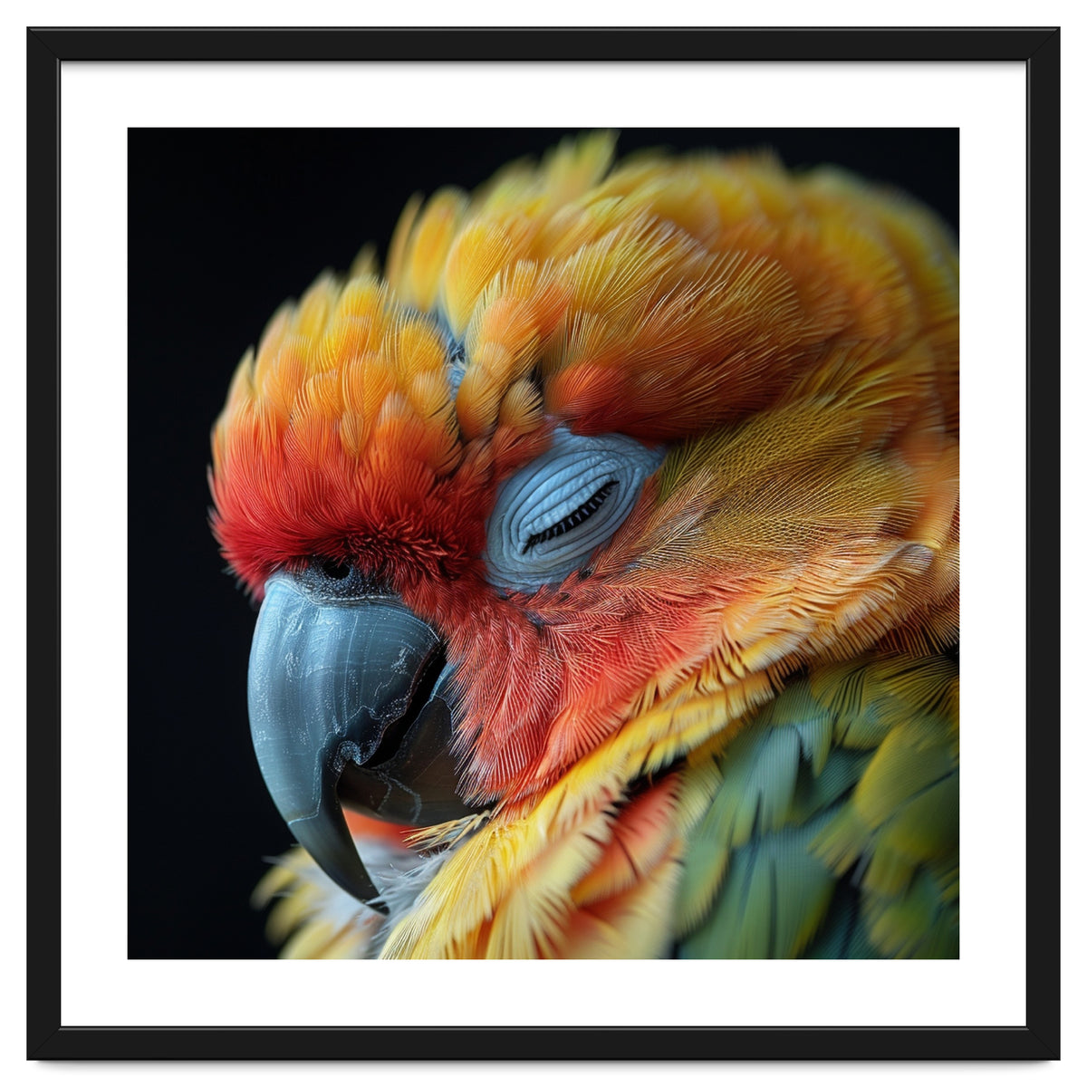 Close Up Of A Sleeping Sun Conure Parrot