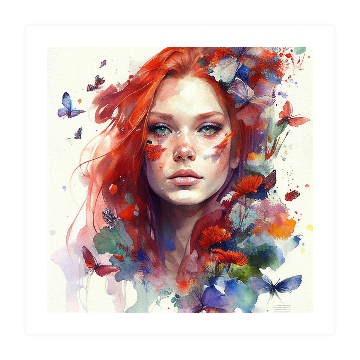 Watercolor Floral Red Hair Woman #9 (Print Only)