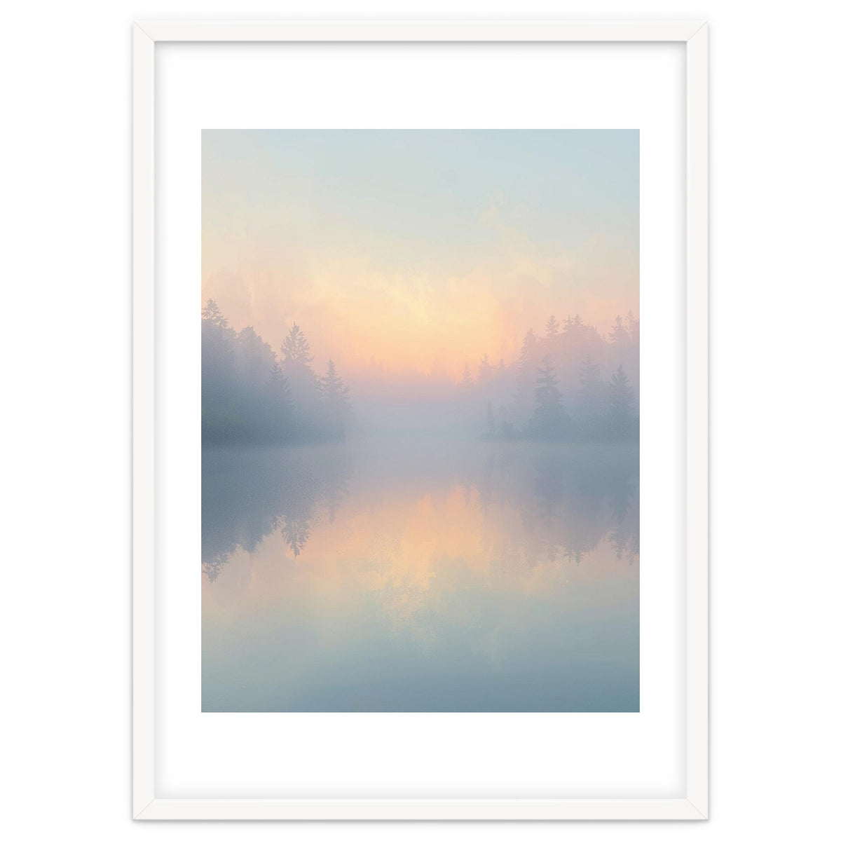 Misty Sunrise Over Pine Forest Lake