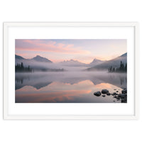 Misty Morning Reflection: Serene Alpine Lake