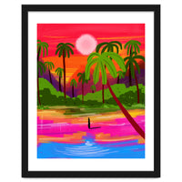 My Shadow & I, Sunset Painting Lake Beach Seashore, Tropical Nature Landscape Colorful Bohemian Traditional, Travel Concept Companion