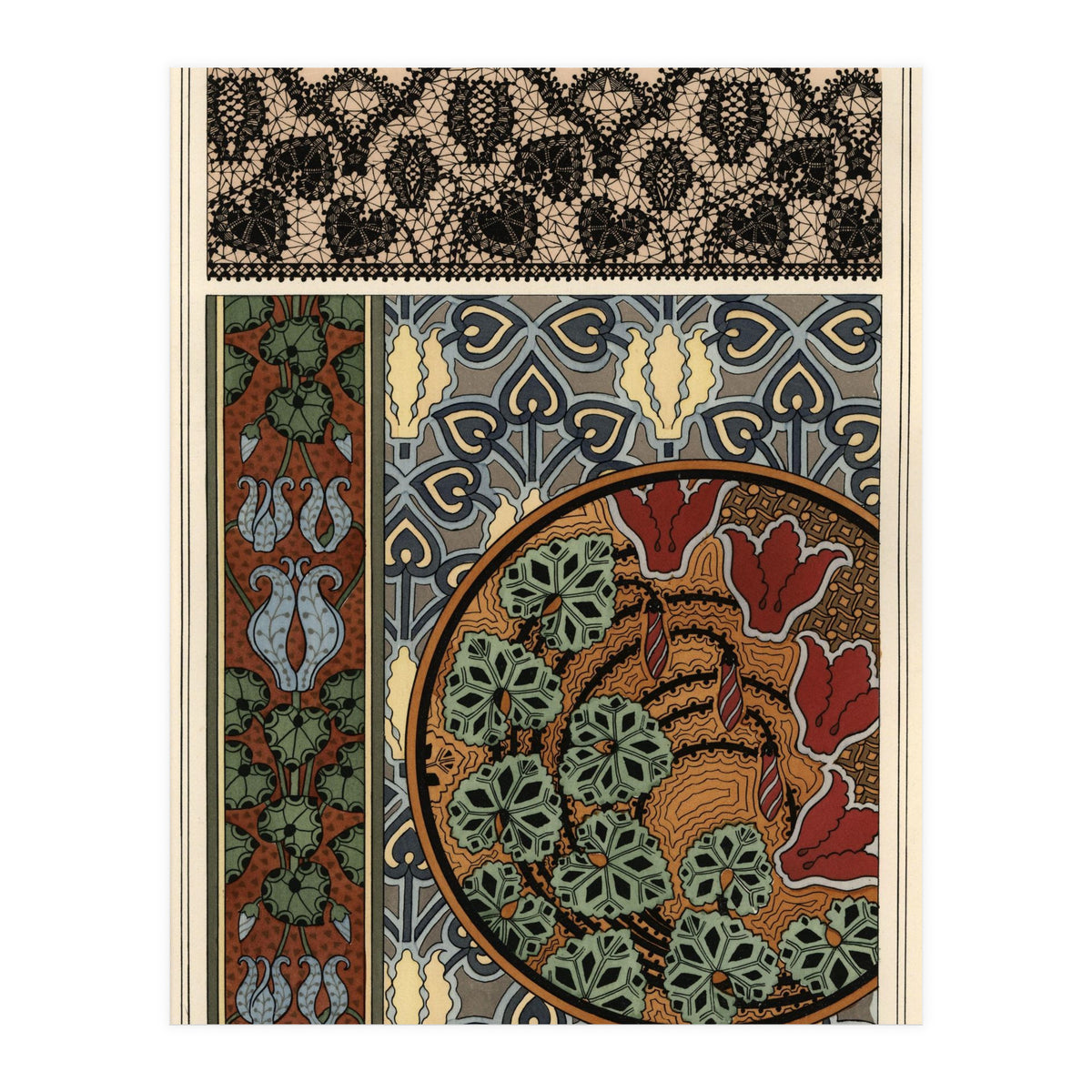 Cyclamen persicum motif in patterns for lace, wallpaper and fabric. (Print Only)