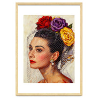 Audrey Hepburn, Impasto Floral Veil Portrait, Classic Hollywood Oil Painting,