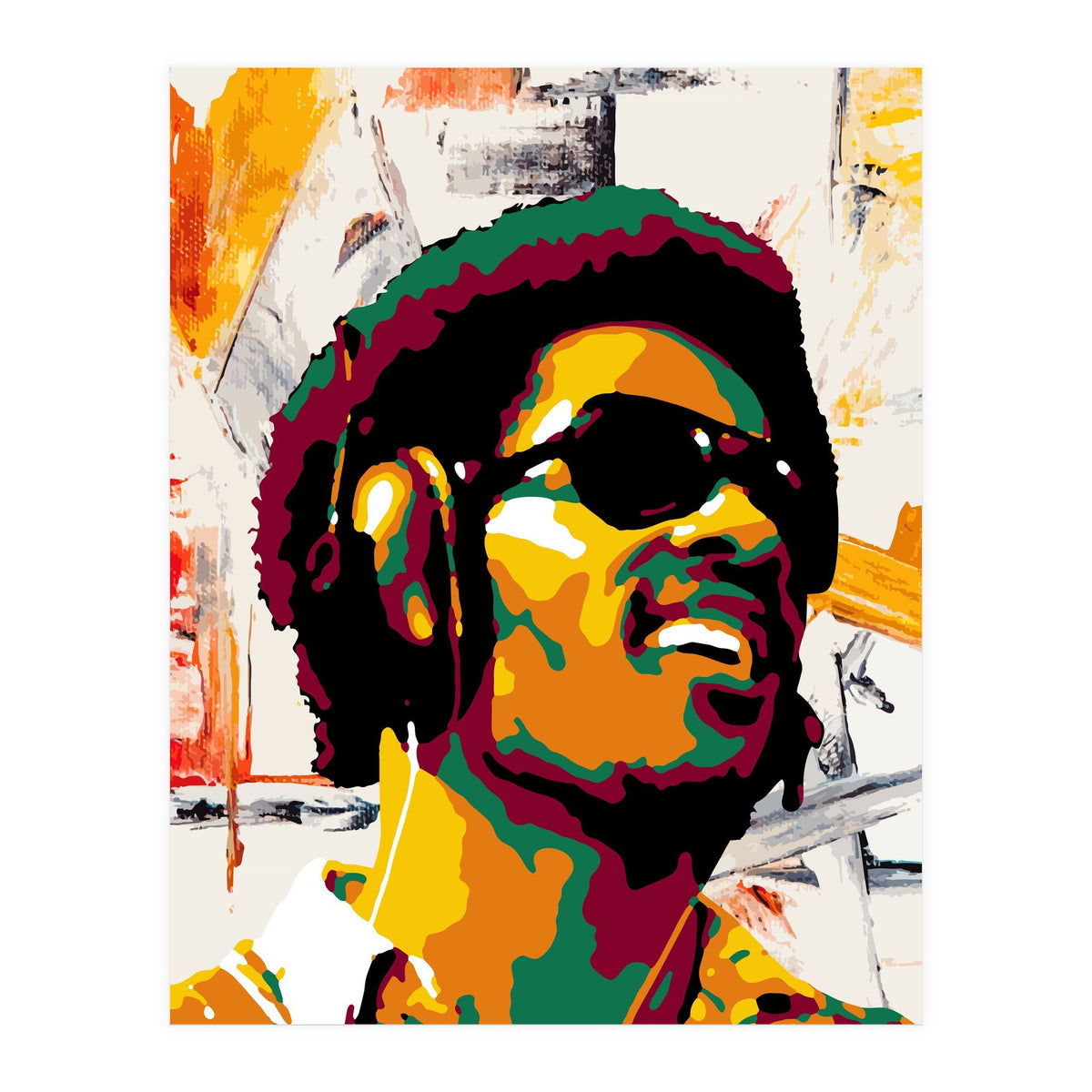 Stevie Wonder Colorful Abstract Retro Art (Print Only)