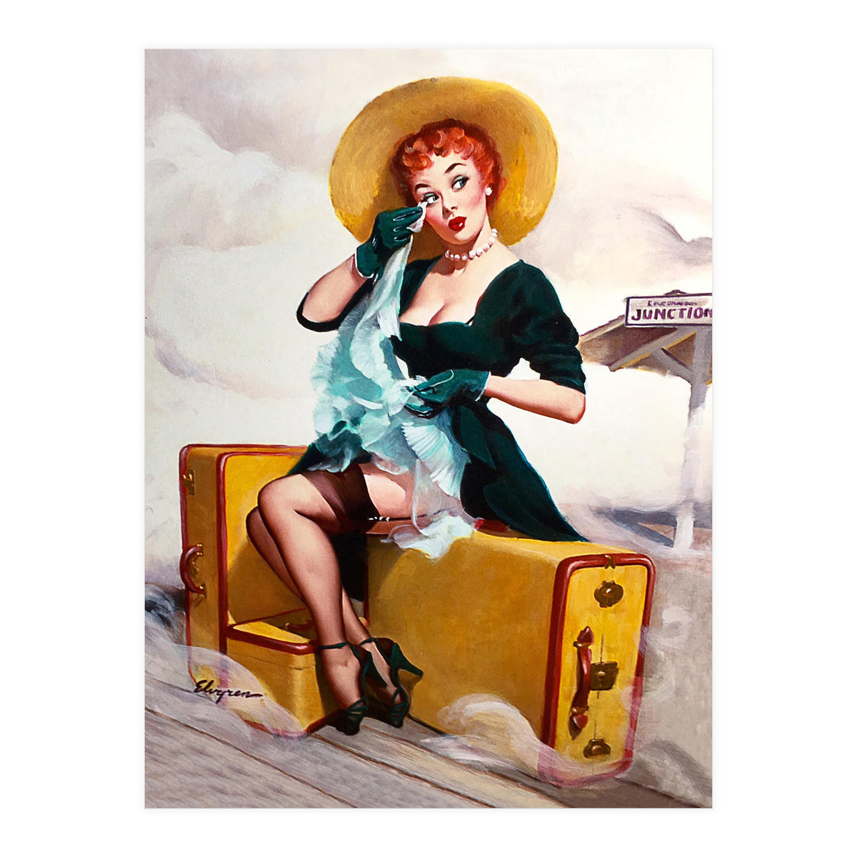 Pinup Sexy Girl Left At The Bus Station (Print Only)