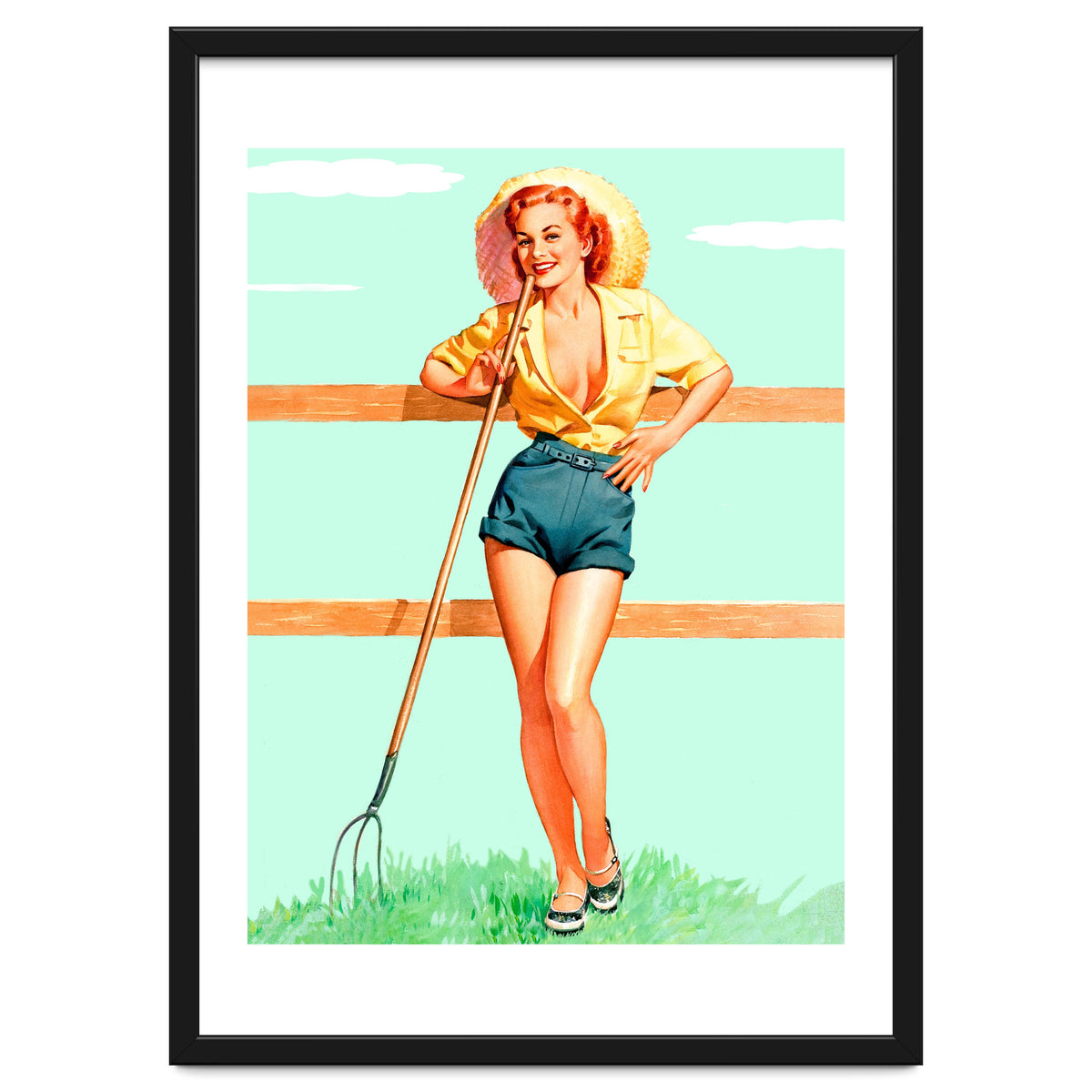 Pinup Country girl Posing With Pitchfork
