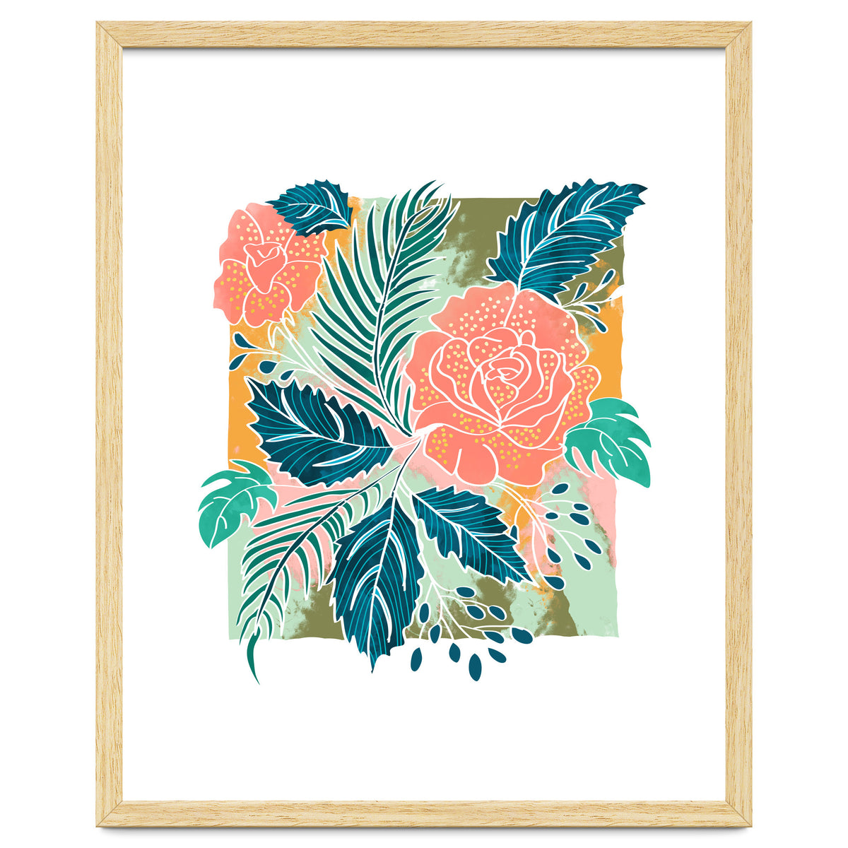 Framed Nature, Botanical Floral Rustic Bohemian, Garden Painting Tropical Illustration