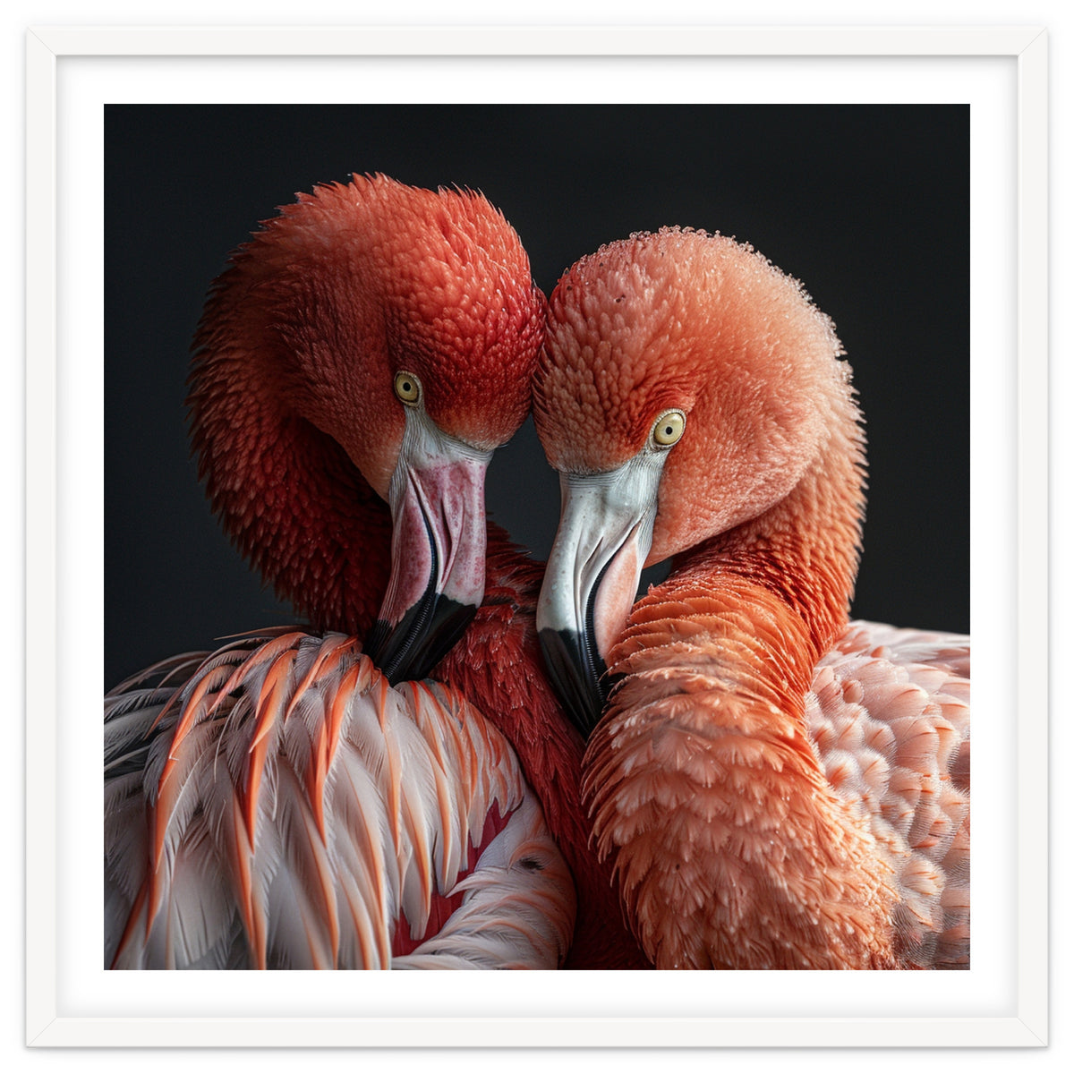 Close Up Of Two Flamingos Nuzzling Together