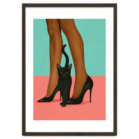 Woman In Heels With Black Cat