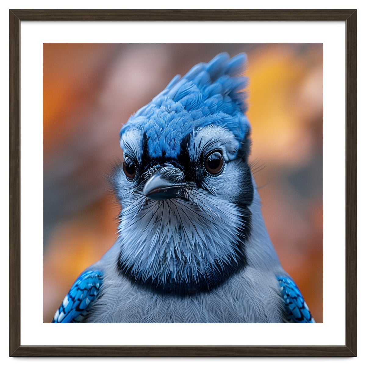 Close Up Blue Jay Bird With Detailed Feathers