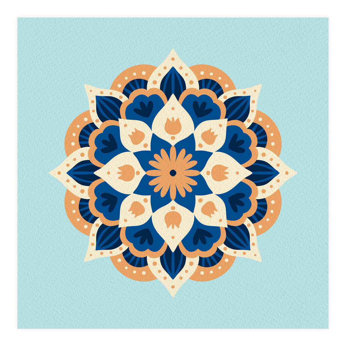 Mandala flower - orange and blue (Print Only)