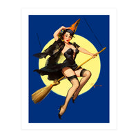 Pinup Sexy Witch Posing On A Broom (Print Only)