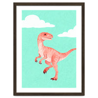 Velociraptor Watercolor Art, Cute Dino Nursery Print, Whimsical Dinosaur Illustration