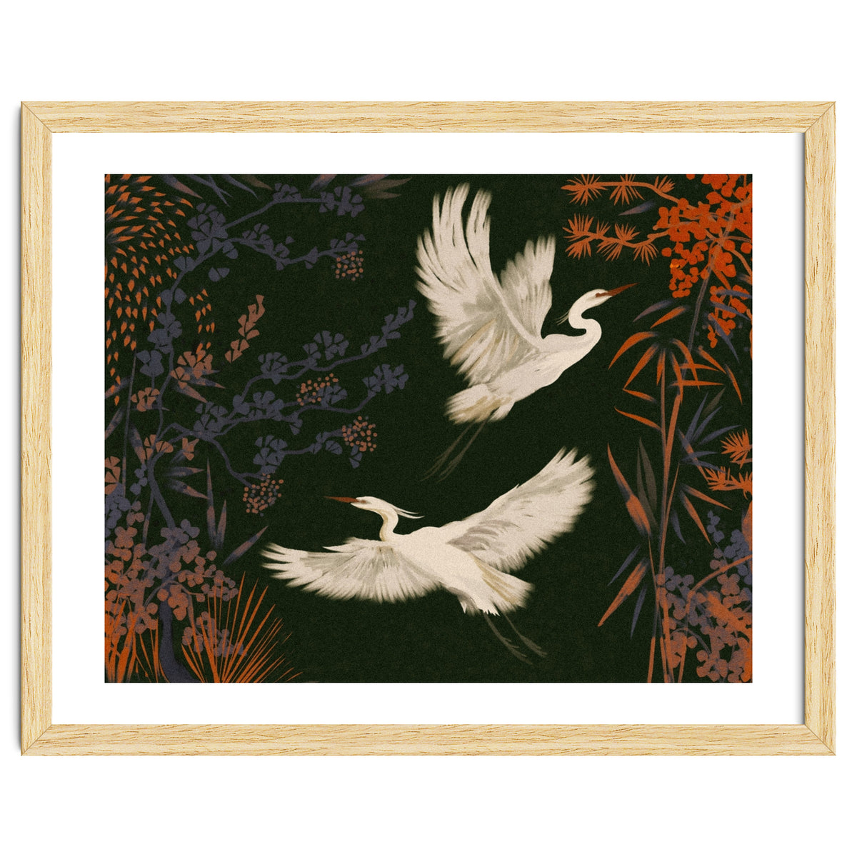 White Herons Flying Asian Art