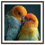 Lovebirds Couple Nuzzling With Orange And Yellow Feathers thumbnail