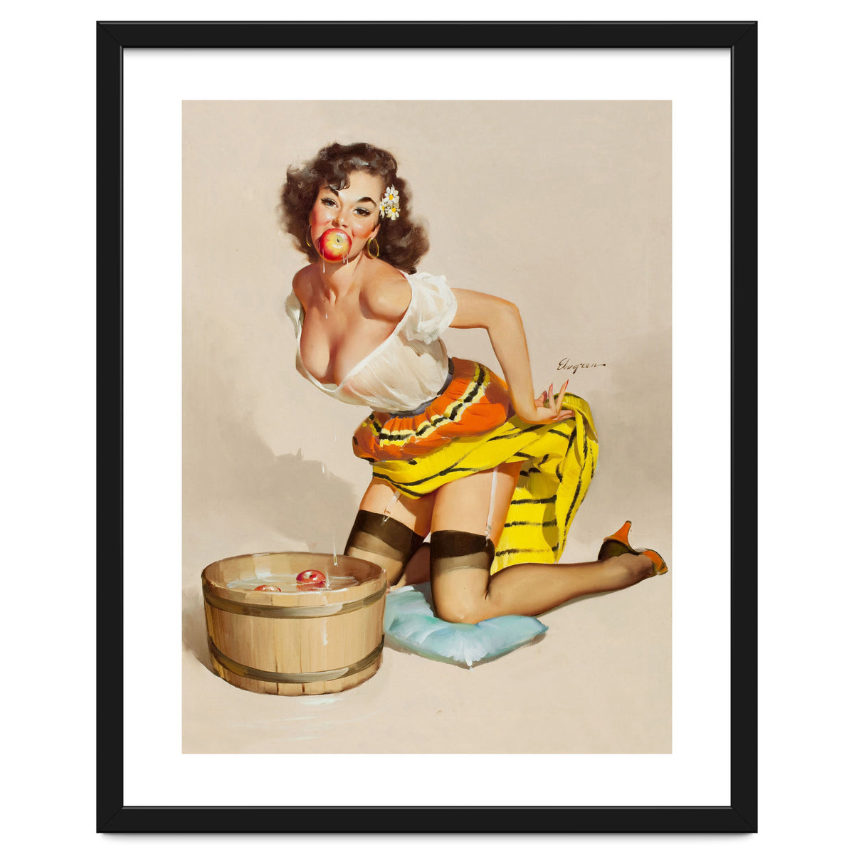 Pinup Girl Bobbing For Apples