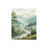 Serene River Valley in Soft Watercolor (Print Only)