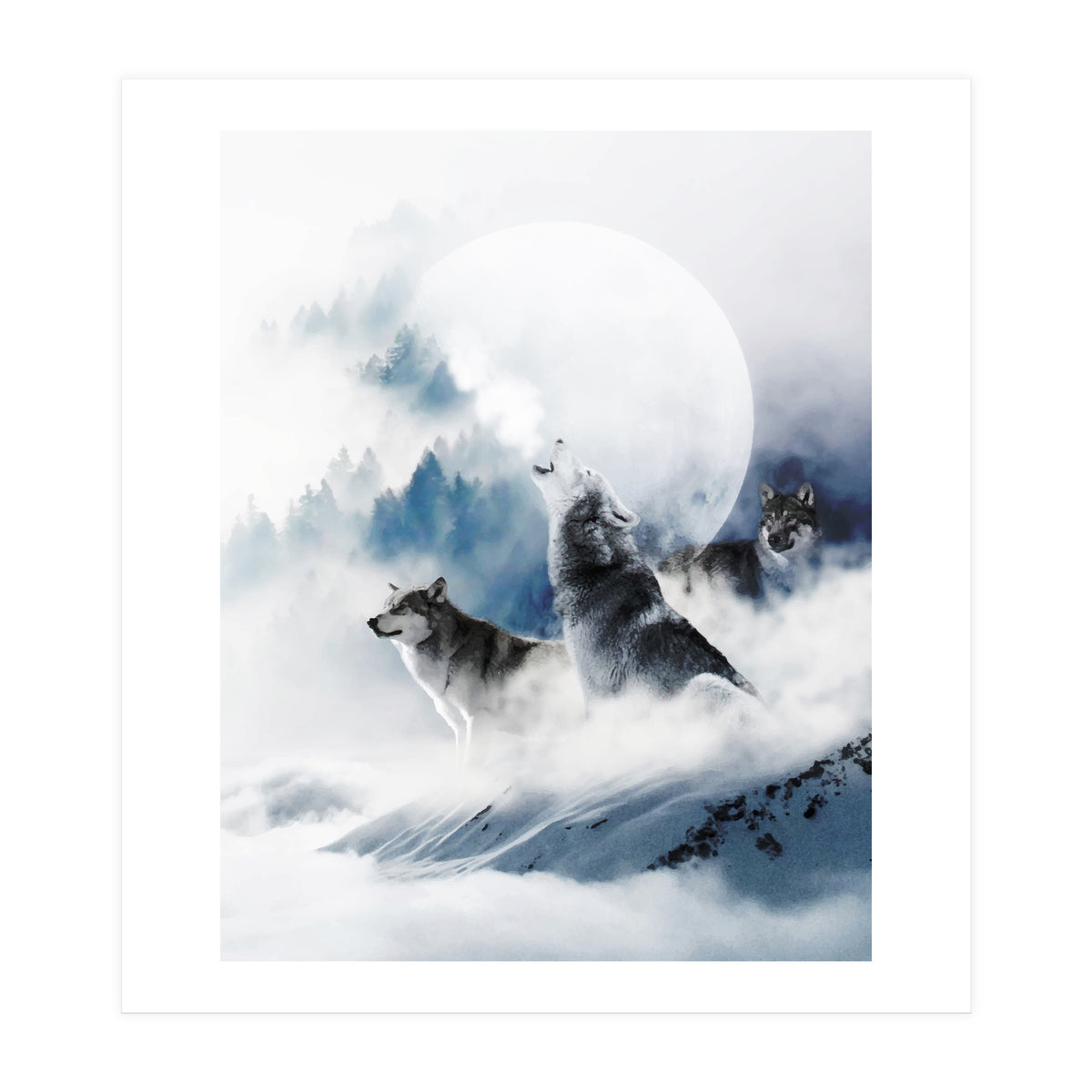 Winter Wolves, Wildlife Wolf Wild Dogs, Snow Full Moon Animals Photography Love Digital (Print Only)