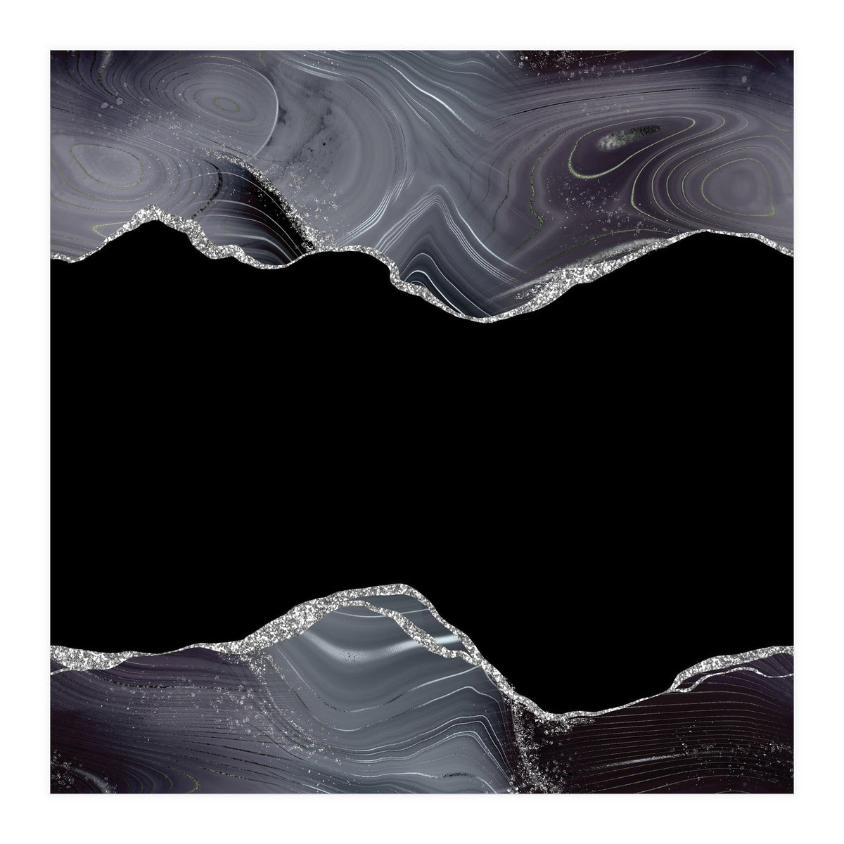 Black & Silver Glitter Agate Texture 04 (Print Only)