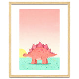 Stegosaurus Watercolor Art, Cute Dinosaur Nursery Print, Coral Dino Illustration thumbnail