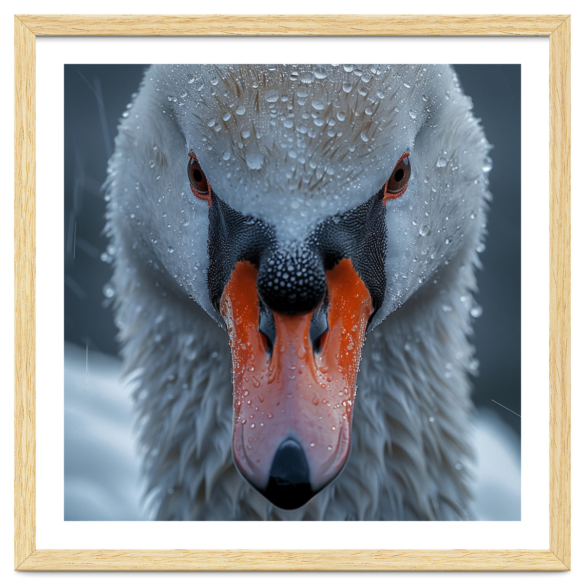 Close Up Of A Swan's Face With Water Droplets
