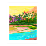 Tropical Backwaters Of Kerala, Nature Jungle Forest Landscape Painting, Dreamy Scenic Travel Lake Palm Bohemian (Print Only) thumbnail