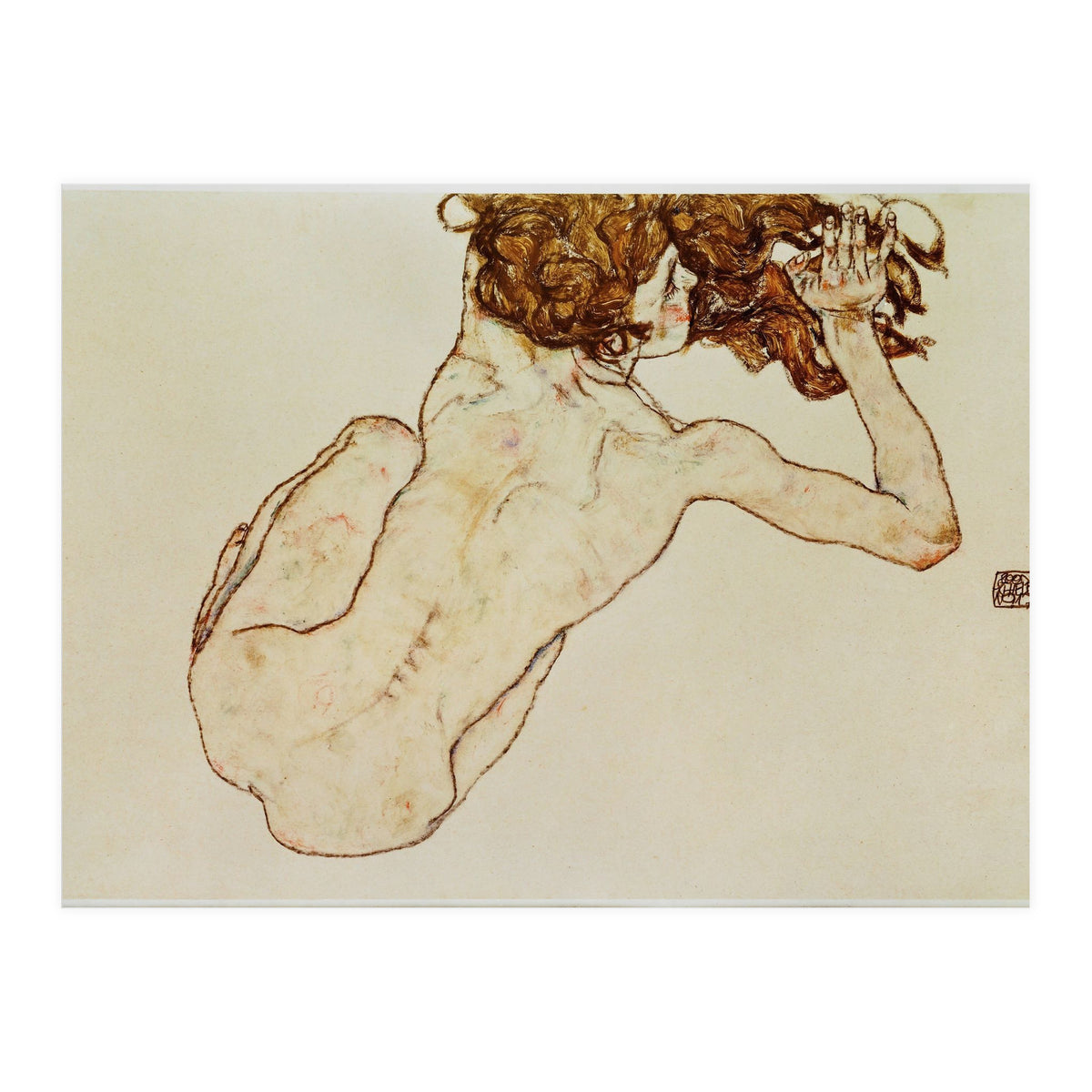Kauernder Rueckenakt - Crouching nude,back view,1917. Gouache and pencil, 29,5 x 45 cm. (Print Only)