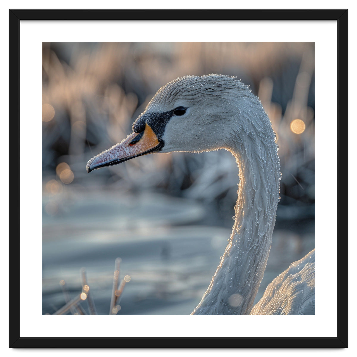 Close Up Of A Swan Covered In Frost