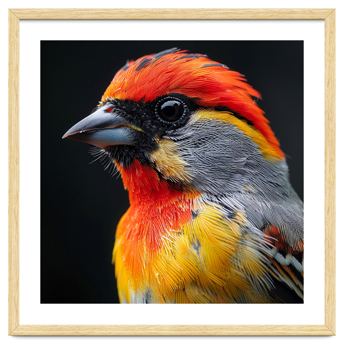 Close Up Of Colorful Bird With Red Orange Yellow Feathers