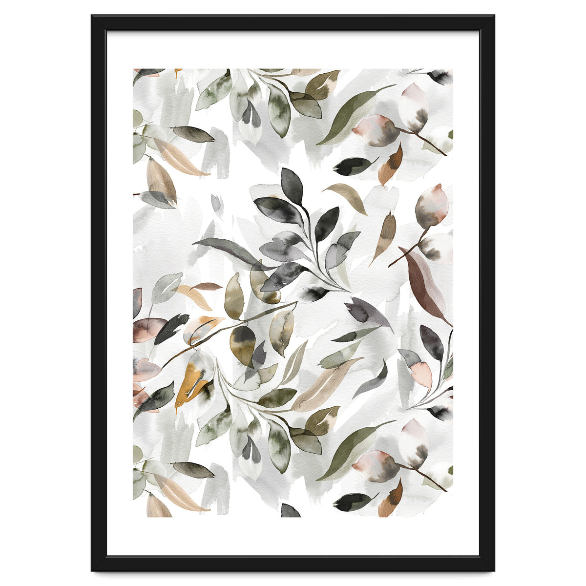 Watercolor Leaves Neutral Gray