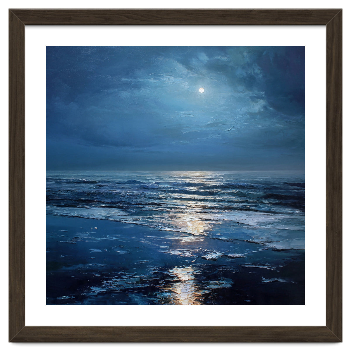 Midnight Blue Moonlit Seascape