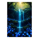 Ethereal Blue Waterfall: Magical Forest Oasis (Print Only) thumbnail