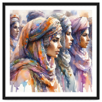 Tuareg Women Procession Watercolor