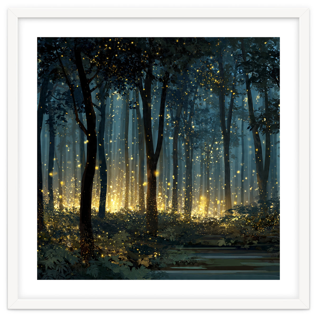 Enchanted Midnight Forest with Glowing Fireflies