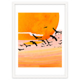 Time Flies, Birds Wildlife Fly Freedom Nature, Sun Sunset Sunrise Positivity Hope Painting, Growth Migrate Gift Animals Blush Sky Bohemian thumbnail
