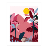Tropical Sundowner, Pastel Jungle Botanical Nature, Summer Plants Palms Sunset, Mountain Landscape Travel Adventure (Print Only) thumbnail