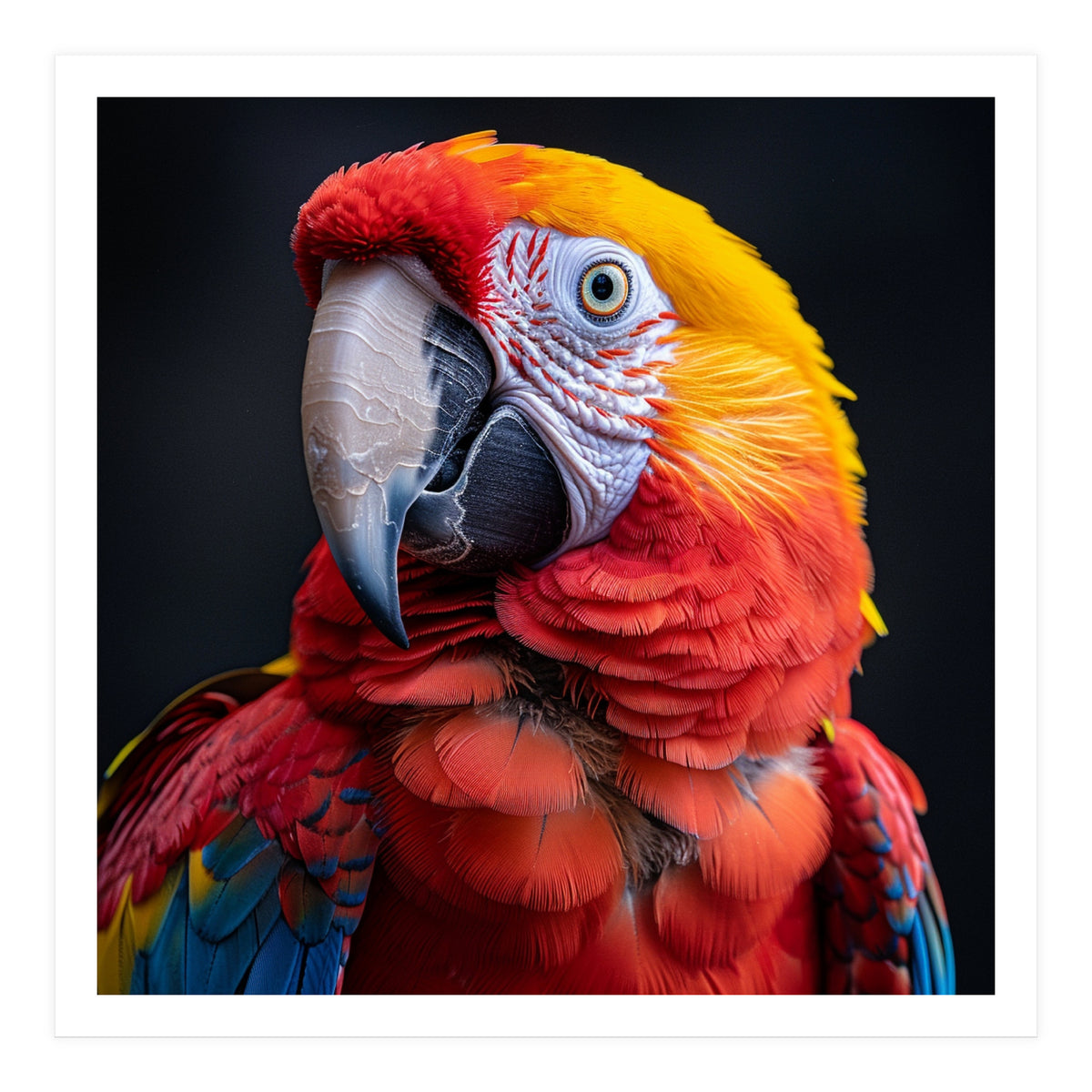 Scarlet Macaw Parrot Head Detailed Portrait Black (Print Only)