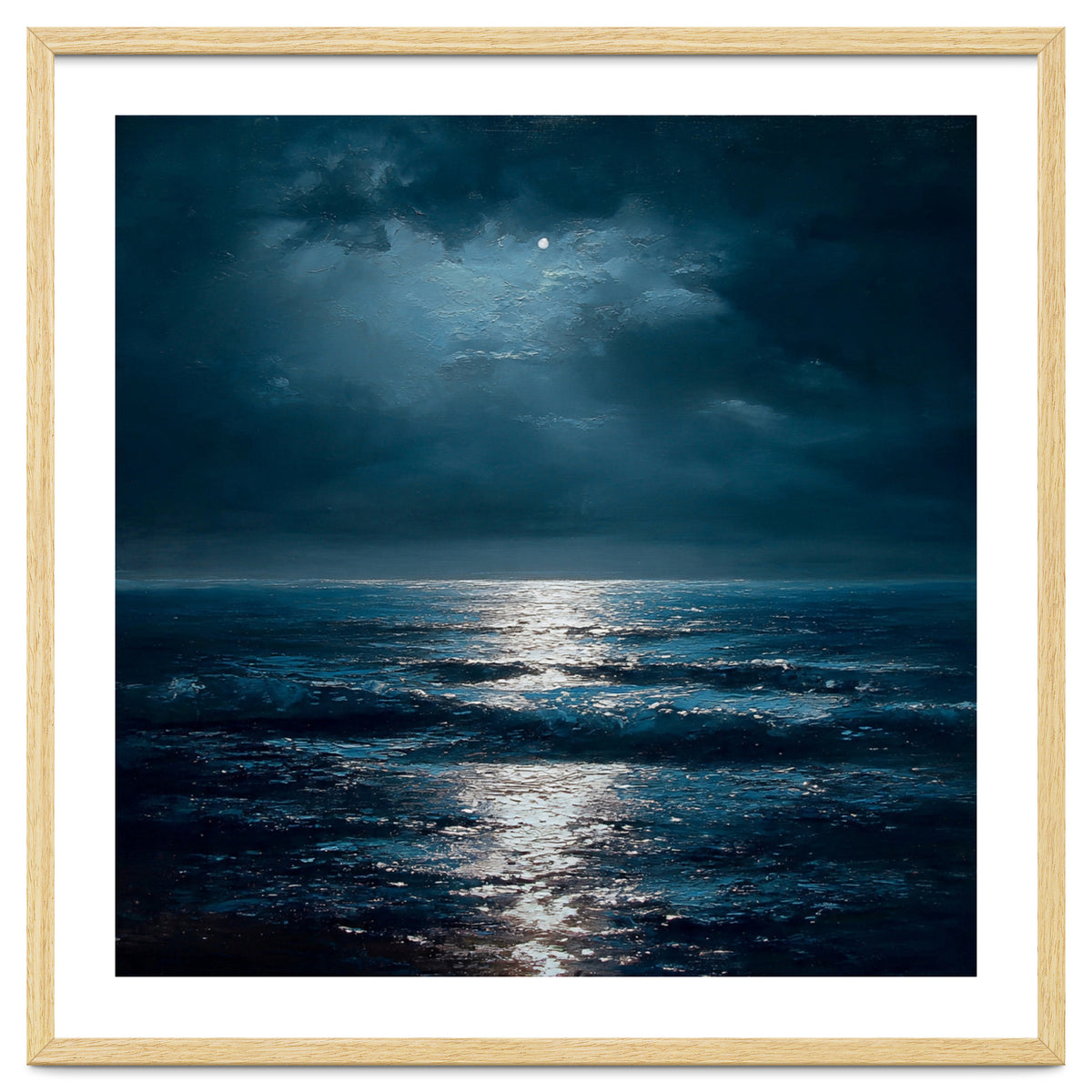 Ethereal Moonlight Over Midnight Ocean Waves