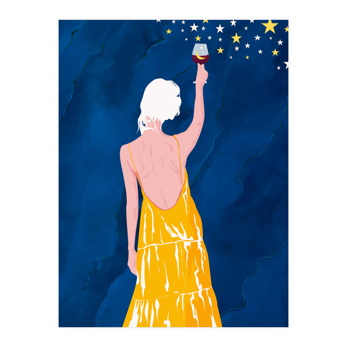 Pour Me Some Magic, Moon Stars Night Sky, Bohemian Woman Positivity Hope Miracle, Wine Holidays New Years Eclectic Gifts (Print Only)