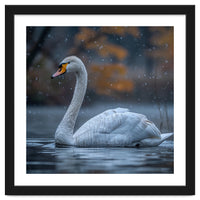 Swan Floating Gracefully On Water In Autumn