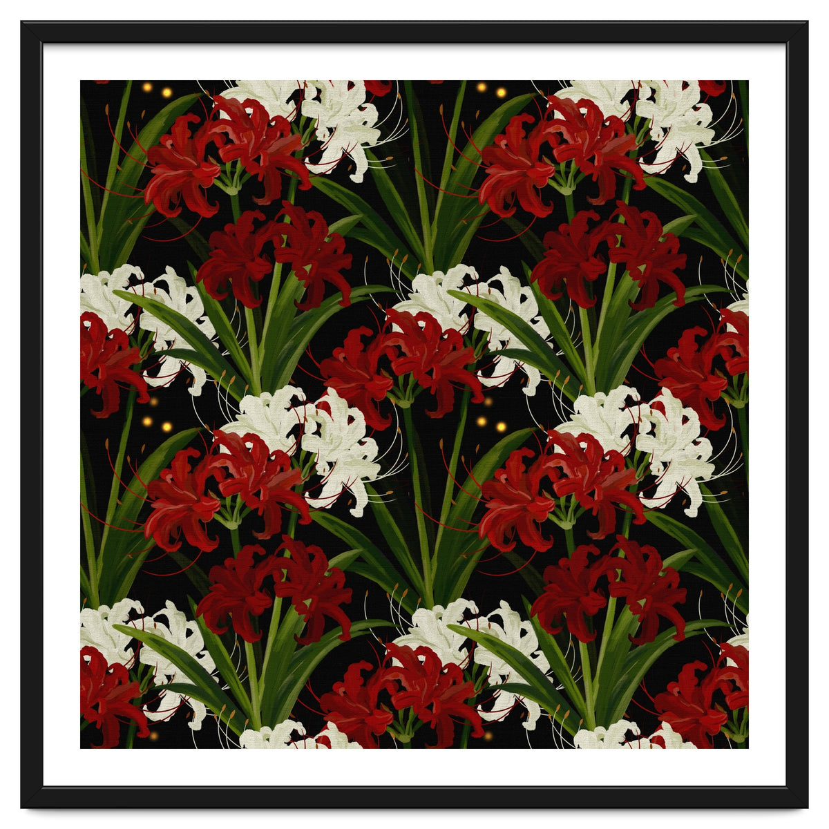 Red and White Spider Lily Flower Print Elegant Botanical Japanese Inspired Floral Artwork