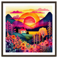 Folk Sunset Over Mountain Lake