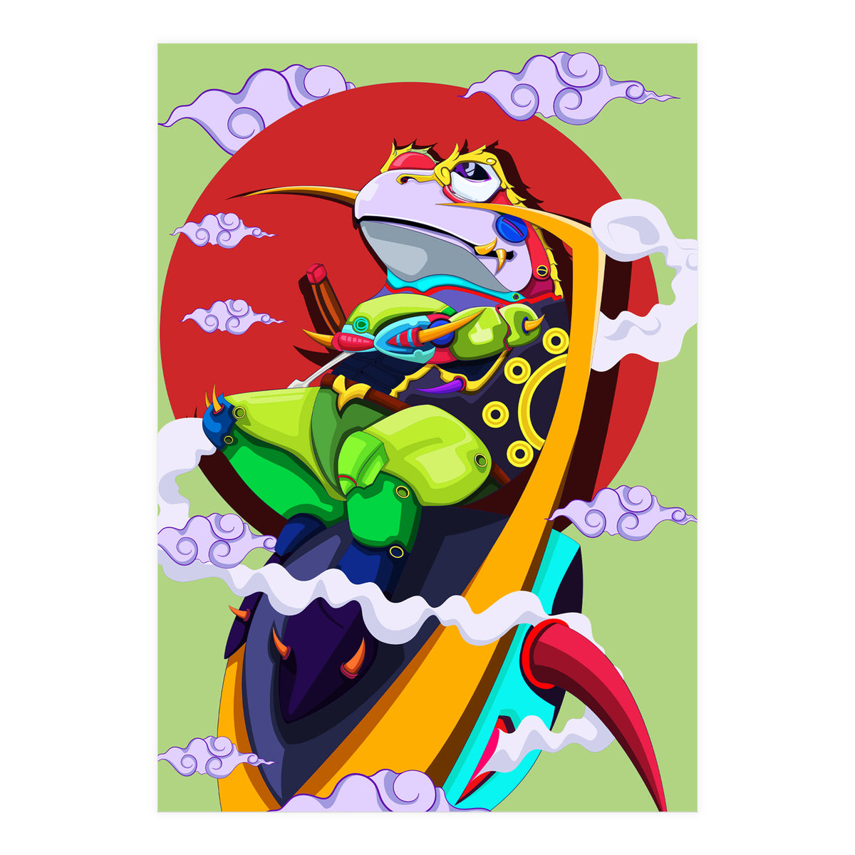 Knight Frog Cartoon Vintage Illustration (Print Only)