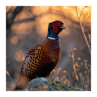 Pheasant Bird Standing On Rock Sunrise Light (Print Only)