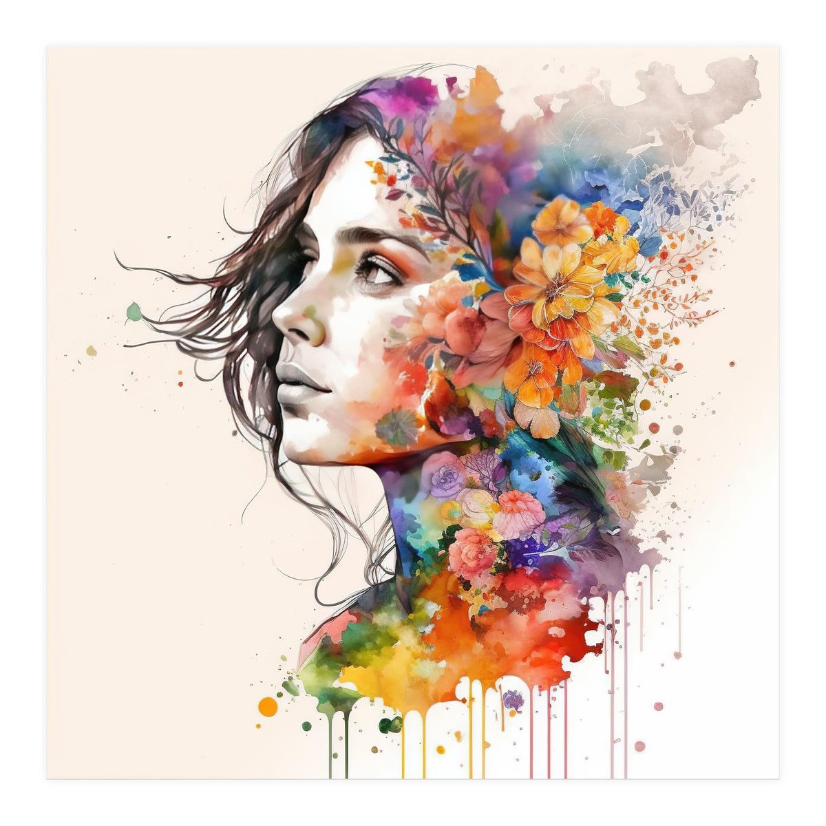 Quiet Muse In Watercolor Blooms (Print Only)